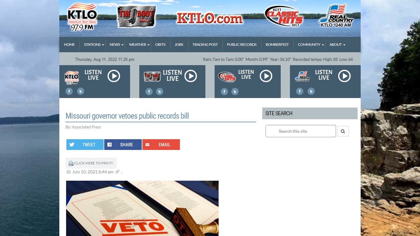 Missouri governor vetoes public records bill | KTLO